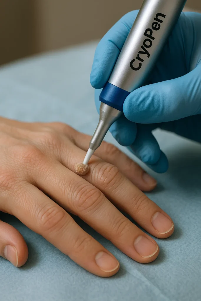 example of cryopen wart removal Potters Bar treatment on a persons finger