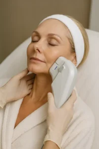 Woman receiving HIFU non surgical facelift treatment Potters Bar