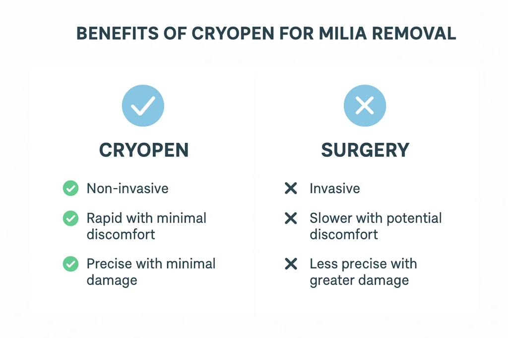 Benefits of cryopen for milia removal Potters Bar compared to surgical treatments.