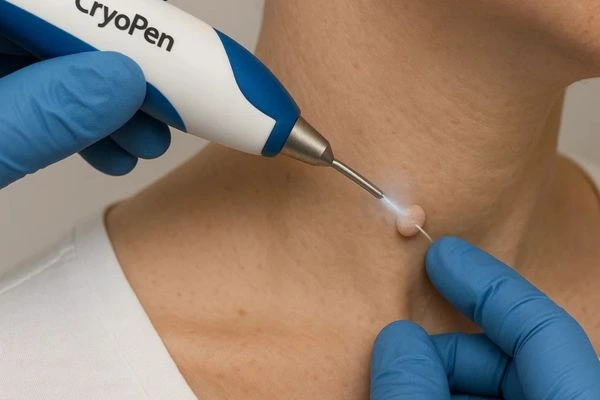 Person receiving Cryotherapy skin tag removal Potters Bar
