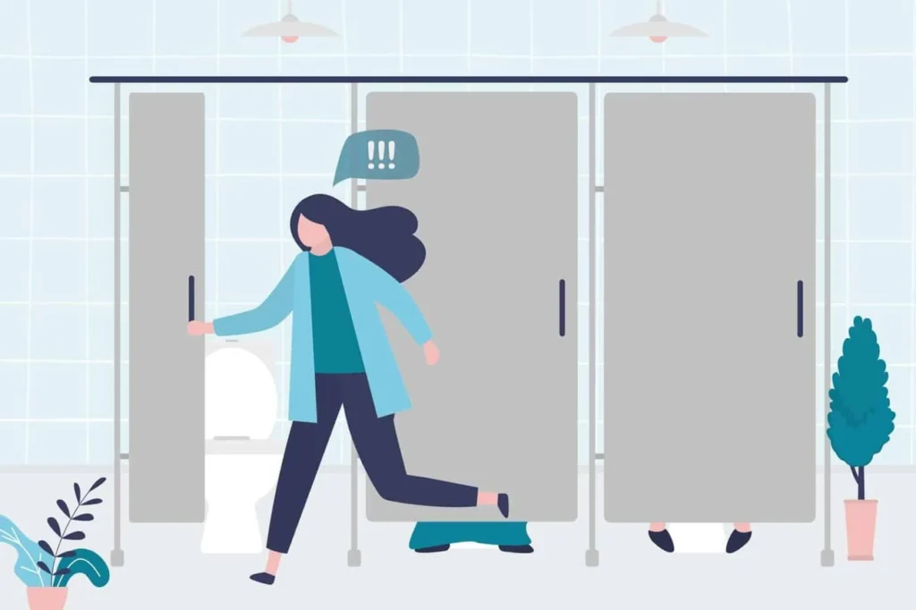 graphic of Urine incontinence Potters Bar woman running to the toilet.
