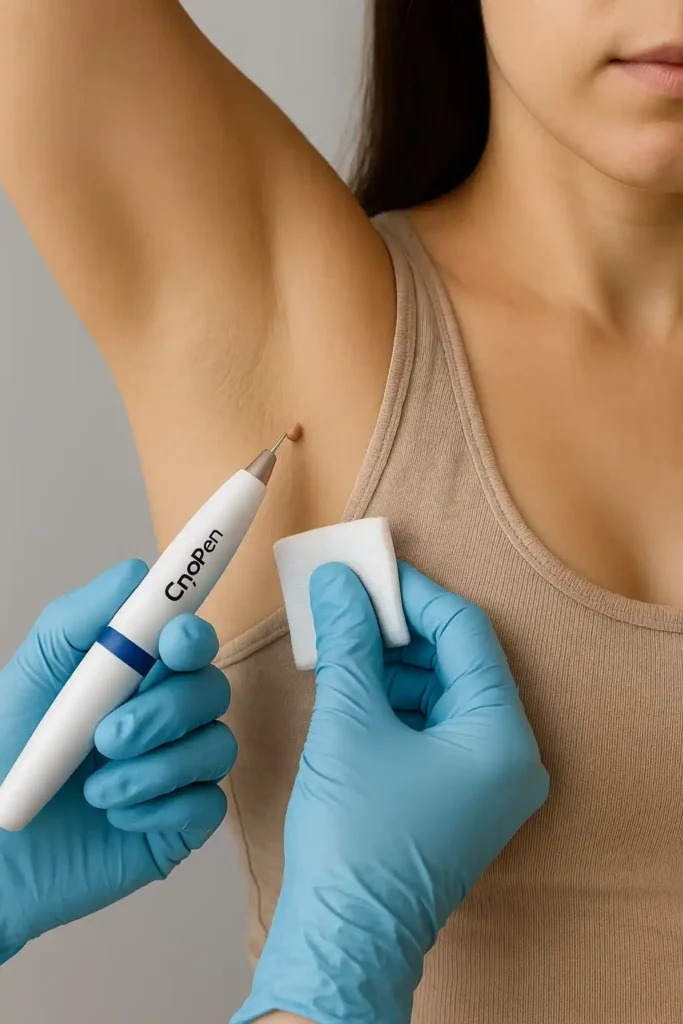 woman having cryopen to remove underarm skin tags Potters Bar