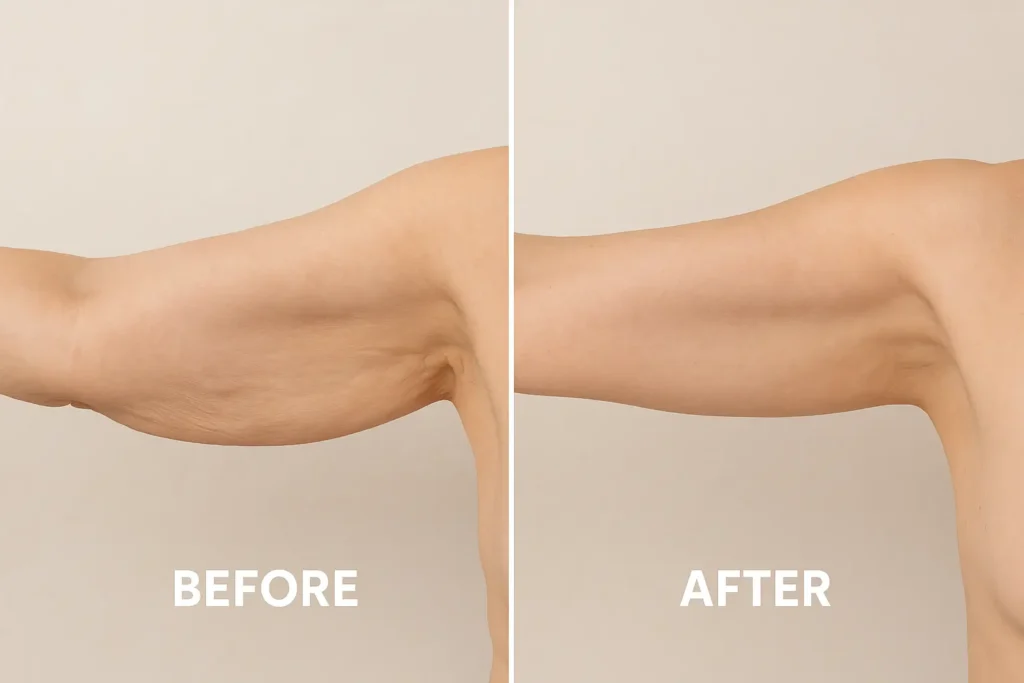 Picture of LA LIPO Potters Bar before and after results of skin tightening treatment on the upper arms.